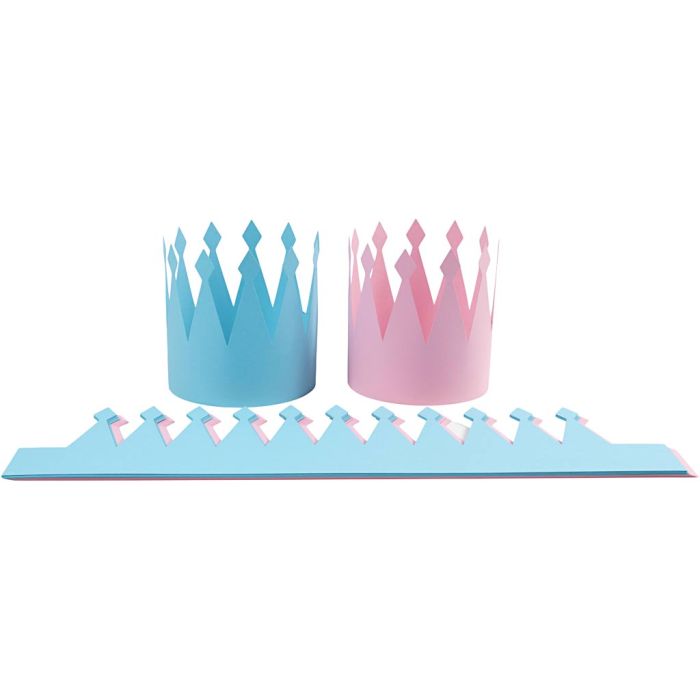 Birthday Crowns, H: 18 cm, L: 66 cm, light blue, light red, 20 pc/ 1 pack