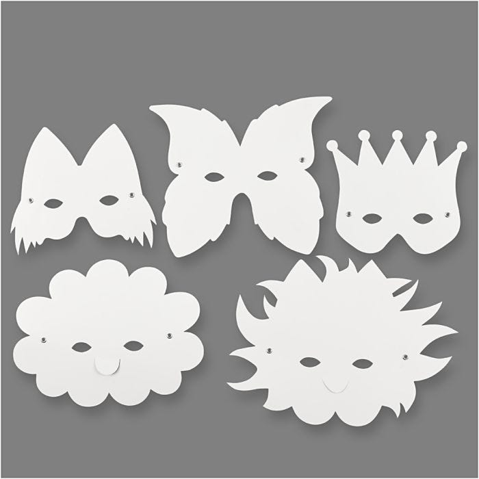 Masks incl. elastic head-band, H: 15-20 cm, 230 g, white, 5 pc/ 1 pack