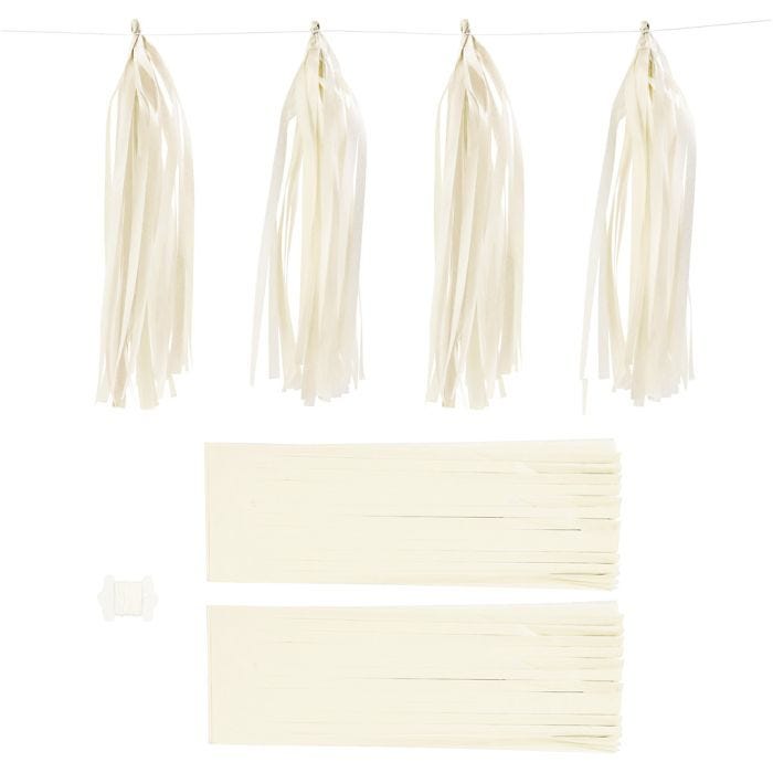 Paper Tassel, size 12x35 cm, 14 g, off-white, 12 pc/ 1 pack