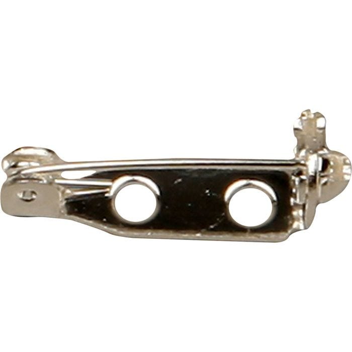 Brooch Backs, L: 15 mm, silver-plated, 100 pc/ 1 pack