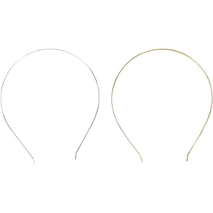 Hair band, L: 14 cm, W: 5 mm, gold-plated, silver-plated, 2 pc/ 1 pack