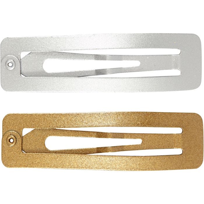 Hair Slide, L: 58 mm, W: 16 mm, gold, silver, 4 pc/ 1 pack