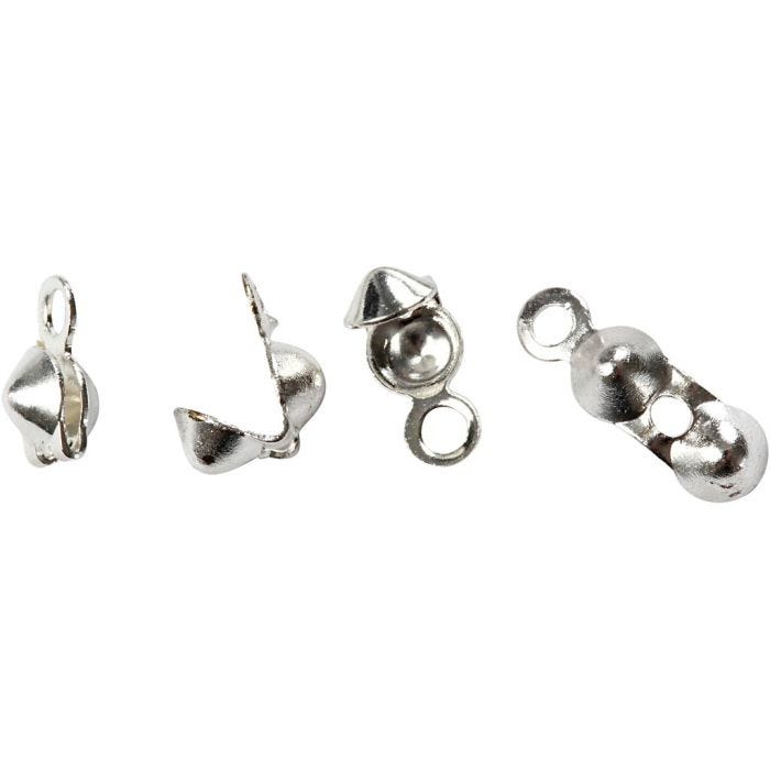 Bead tips with eyes, L: 8 mm, dia. 3 mm, silver-plated, 100 pc/ 1 pack