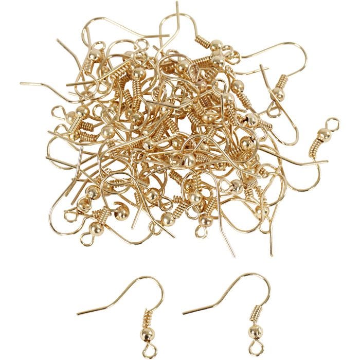Earring Hooks, L: 18 mm, gold-plated, 100 pc/ 1 pack