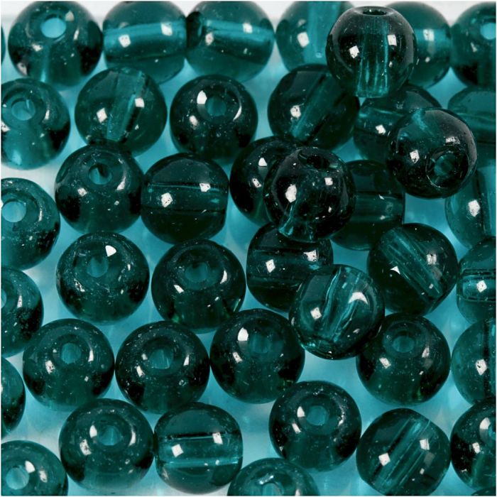 Glass Beads, dia. 4 mm, hole size 1 mm, green, 45 pc/ 1 pack