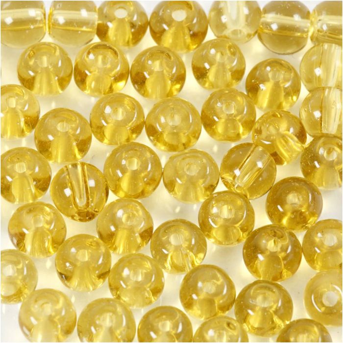 Glass Beads, dia. 4 mm, hole size 1 mm, yellow, 45 pc/ 1 pack