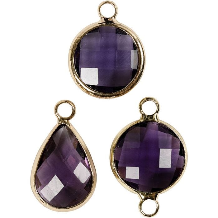 Jewellery Pendant, 15-20 mm, 2 mm, purple, 1 pack