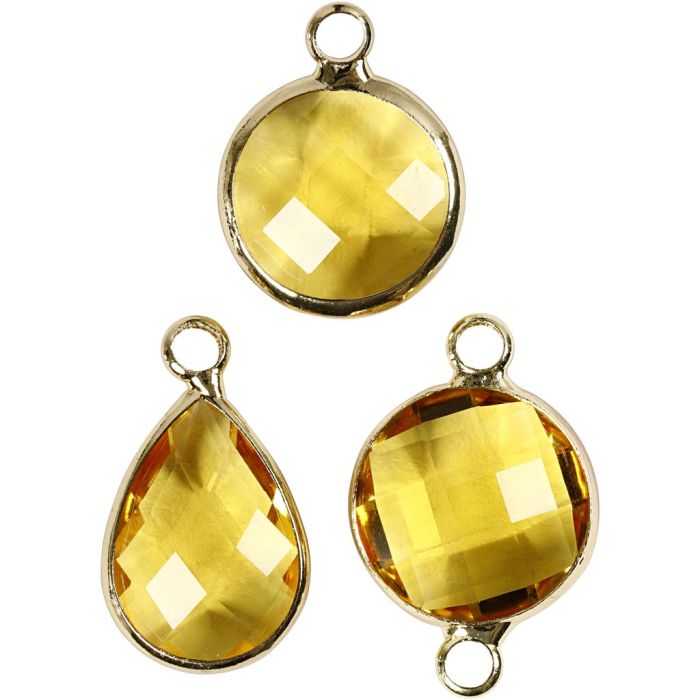 Jewellery Pendant, H: 15-20 mm, hole size 2 mm, yellow, 6 pc/ 1 pack