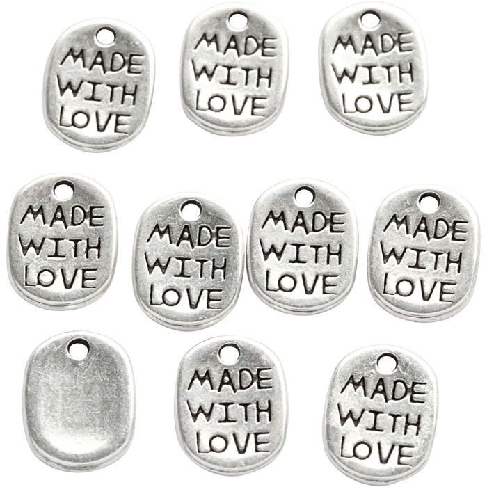 Jewellery Pendant, 12 mm, 8 mm, 1 mm, silver-plated, 10pc/ 1 pack