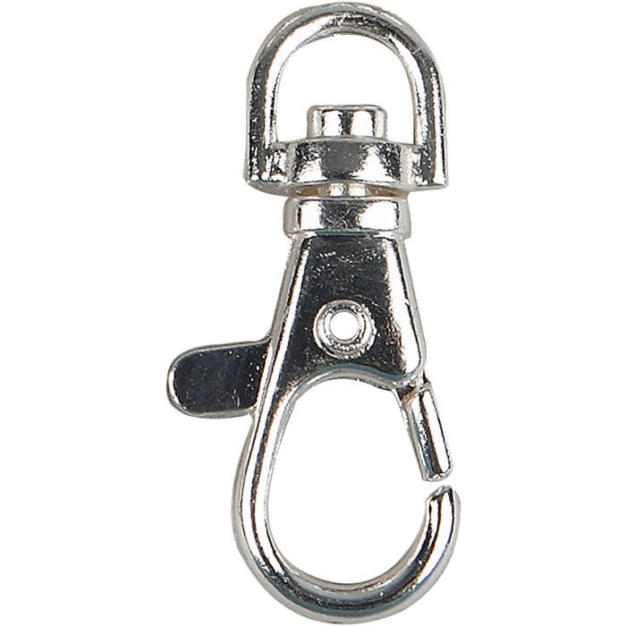 Lobster Claw Clasps, H: 37 mm, W: 14 mm, dia. 37 mm, silver-plated, 2 pc/ 1 pack