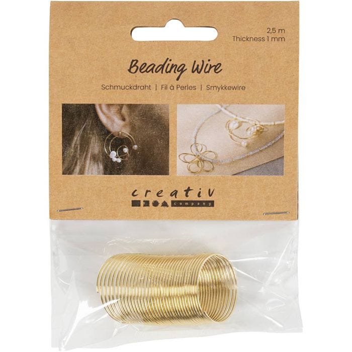 Jewellery Wire, thickness 1 mm, gold-plated, 2.50 m/ 1 pack