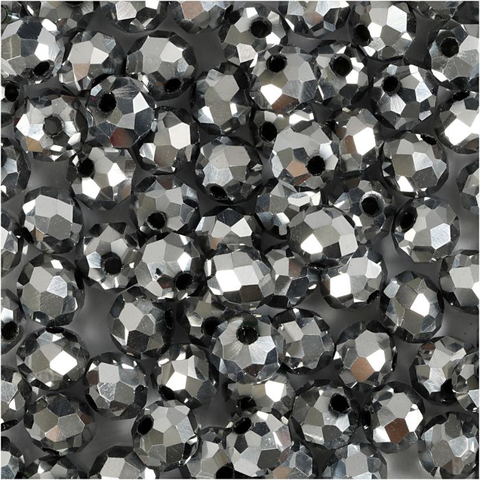 Faceted Beads, size 5x6 mm, hole size 1 mm, metallic grey, 100 pc/ 1 pack