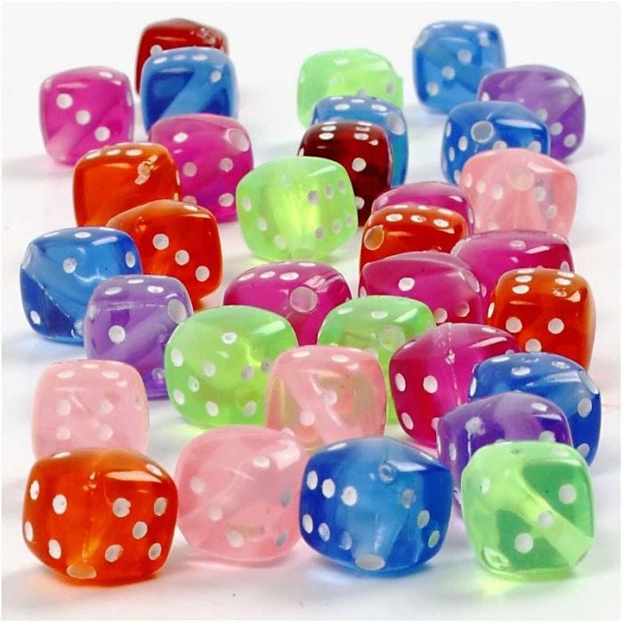 Dice Beads, size 7x7 mm, hole size 1,5 mm, 105 g, 125 ml/ 1 pack