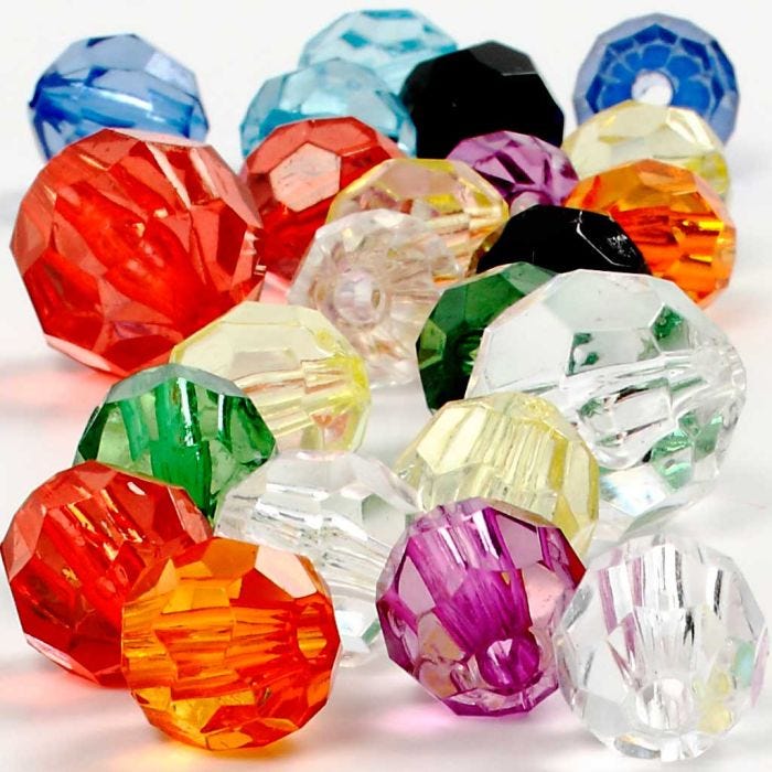 Faceted Beads, size 10-12-16 mm, hole size 1-2,5 mm, assorted colours, 75 g, 100 pc/ 1 pack
