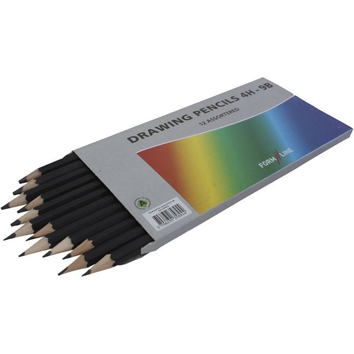 Drawing Pencil, B,2B,4B,5B,6B,8B,9B,HB,H,2H,3H,4H, 12 pc/ 1 pack