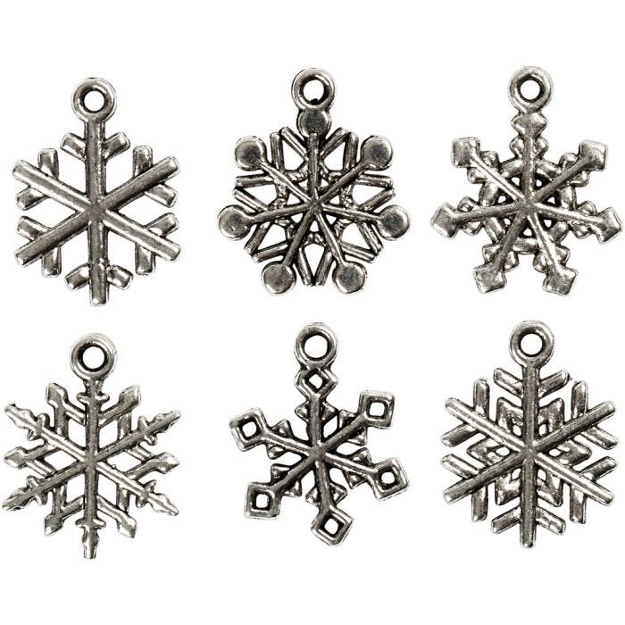 Snowflake, H: 20 mm, hole size 1,5 mm, antique silver, 18asstd./ 1 pack