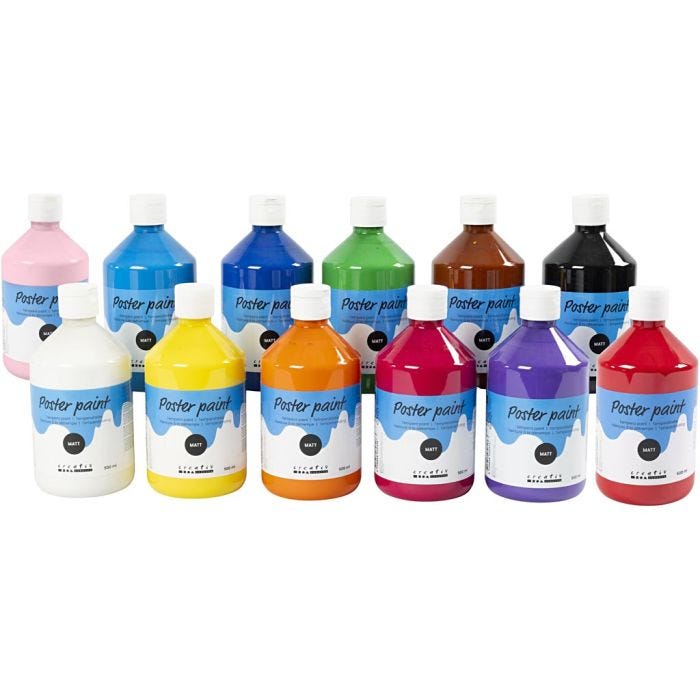 Poster paint Matte, assorted colours, 12x500 ml/ 1 pack