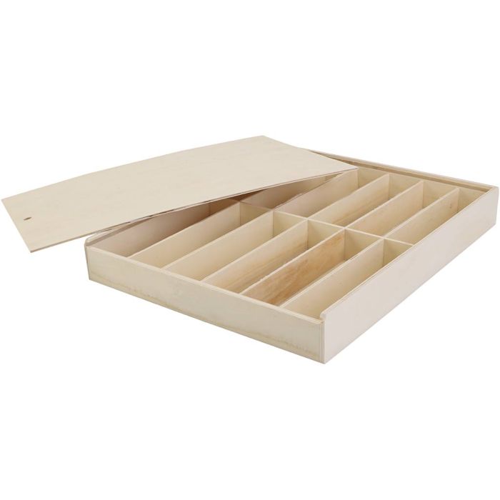 Wooden box with lid, size 29x37x5 cm, 1 pc