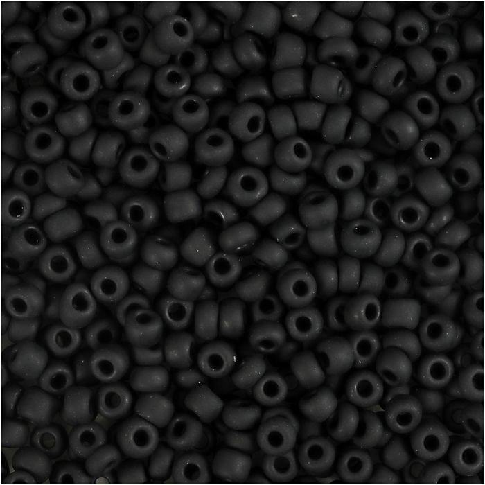Rocaille Seed Beads, 3 mm, 8/0, 0,6-1,0 mm, frosted black, 25g/ 1 pack