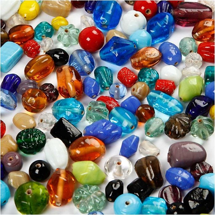 Glass Bead Mix, size 7-18 mm, hole size 1 mm, assorted colours, 1000 g/ 1 pack