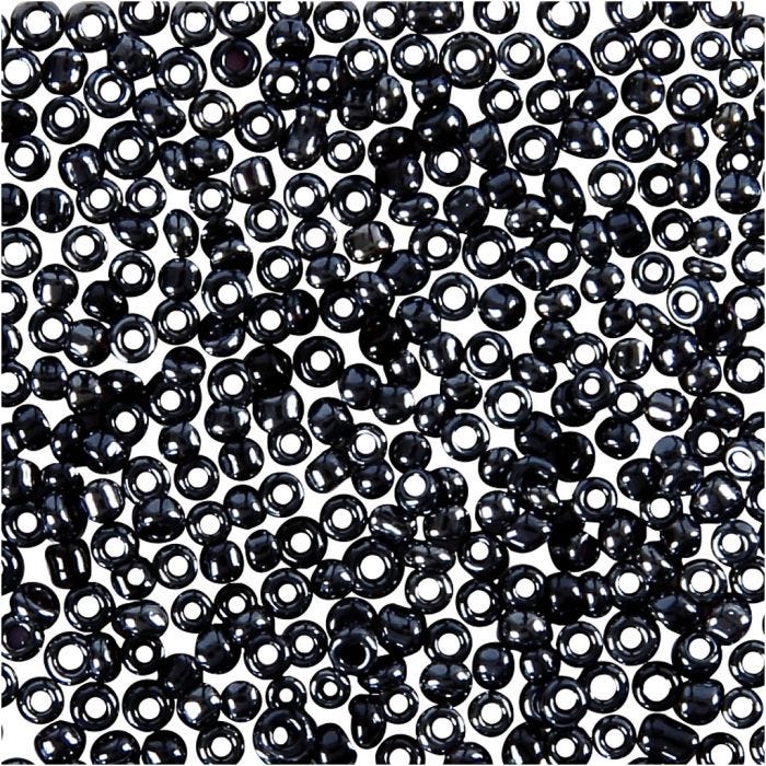 Rocaille Seed Beads, dia. 1,7 mm, size 15/0, hole size 0,5-0,8 mm, dark grey, 25 g/ 1 pack