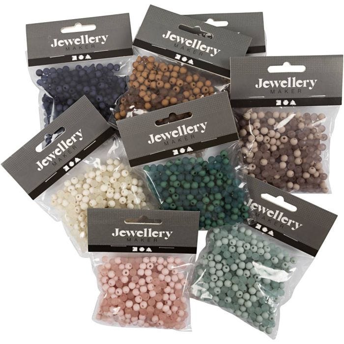 Plastic Beads, dia. 6 mm, hole size 1,5 mm, Content may vary , assorted colours, 8x40 g/ 1 pack