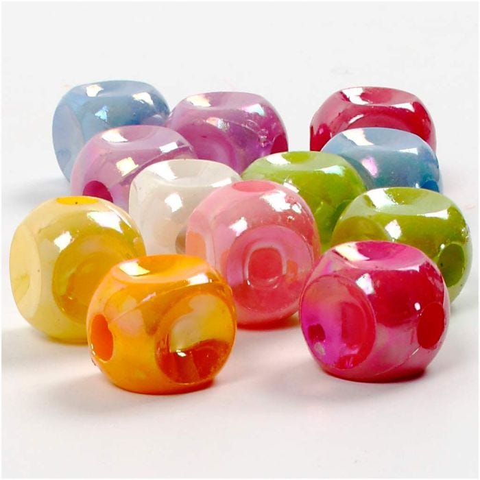 Dice Beads, size 10x10 mm, hole size 4 mm, 60 g, 125 ml/ 1 pack