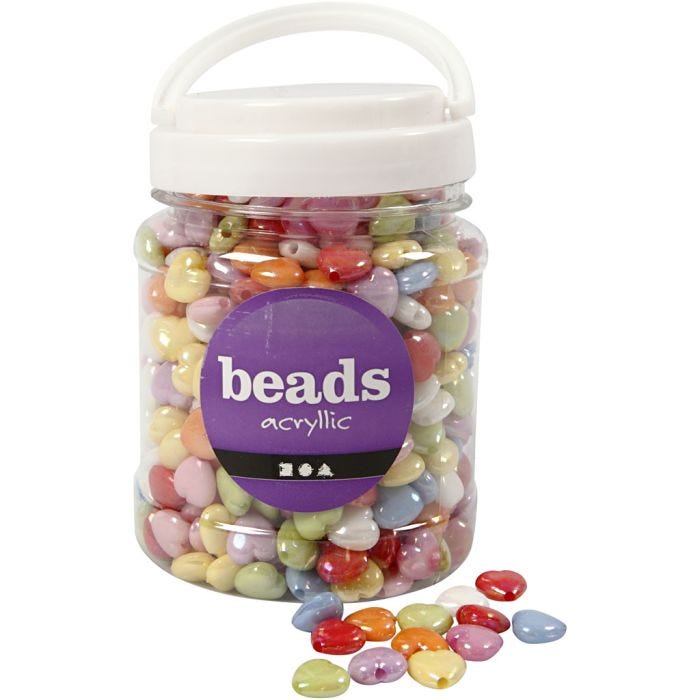 Heart Beads, size 15x15 mm, hole size 3 mm, assorted colours, 465 g, 700 ml/ 1 tub