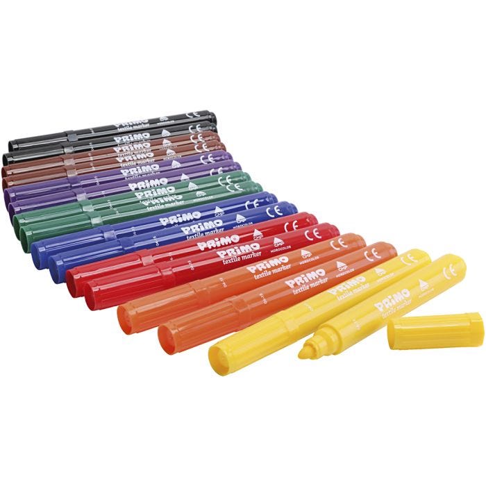 PRIMO Textile Markers, assorted colours, 12x8 pc/ 1 pack