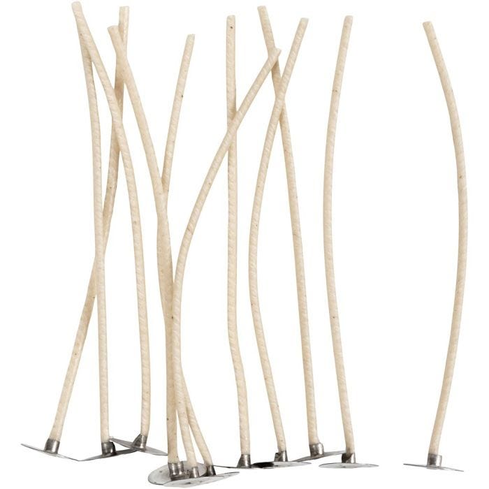 Wicks for Candles in Containers, Suitable for containers with a diameter of 20–65 mm, L: 110 mm, thickness 2 mm, 10 pc/ 1 pack