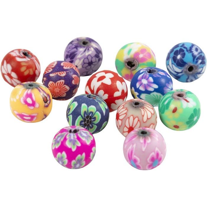 FIMO beads, dia. 10 mm, hole size 1 mm, 50 pc/ 1 bag