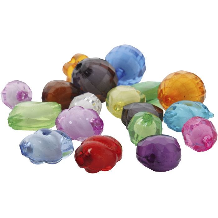 Acrylic faceted beads, size 8-20 mm, hole size 2-3 mm, assorted colours, 1000 g/ 1 pack