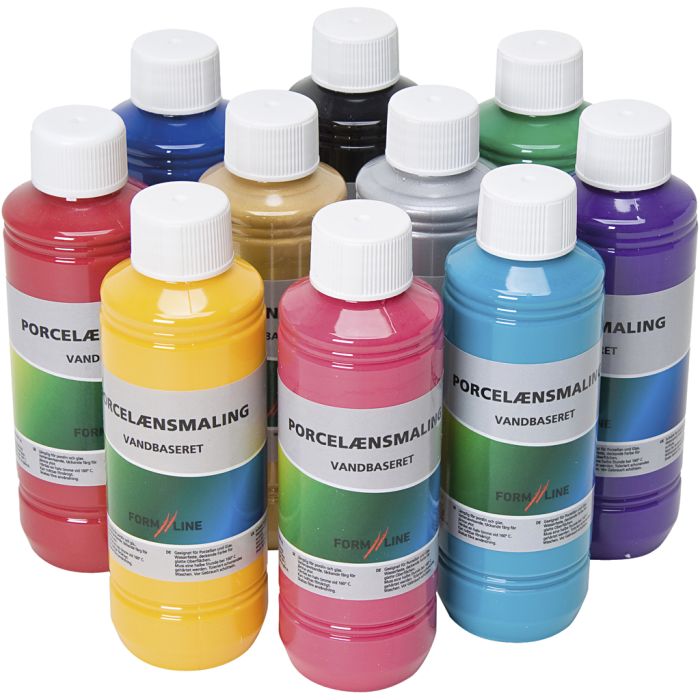 Glass and Porcelain Paint, assorted colours, 10x250 ml/ 1 pack