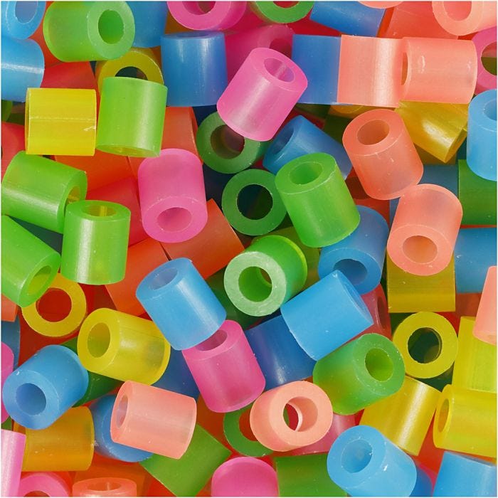 Fuse Beads, size 5x5 mm, hole size 2,5 mm, medium, neon colours, 20000 asstd./ 1 bucket