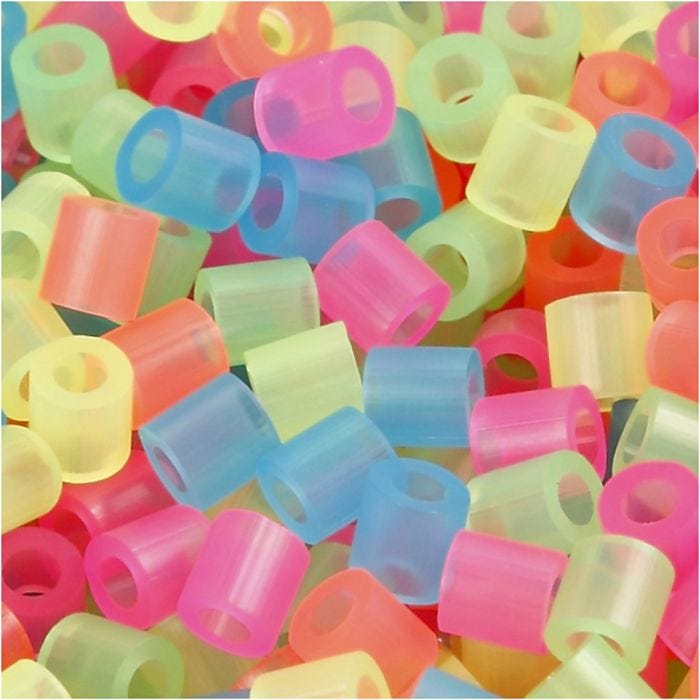 Fuse Beads, 5x5 mm, 2,5 mm, medium, neon colours, 6000asstd./ 1 pack