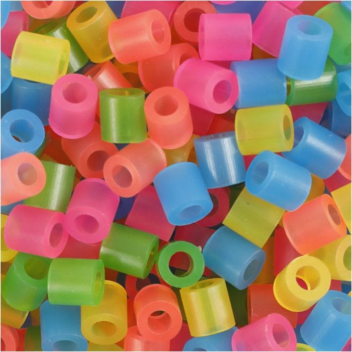 Fuse Beads, size 5x5 mm, hole size 2,5 mm, medium, neon colours, 1100 asstd./ 1 pack