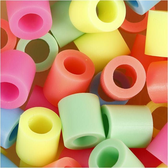 Fuse Beads, size 10x10 mm, hole size 5,5 mm, JUMBO, pastel colours, 2450 asstd./ 1 bucket