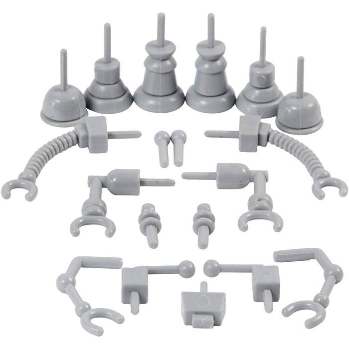 Robot parts, size 0,5-6 cm, grey, 19 pc/ 1 pack