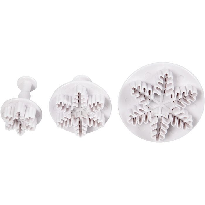 Embossing Cookie Cutters, snowflake, dia. 3,2+4,8+6,5 cm, white, 3 pc/ 1 pack