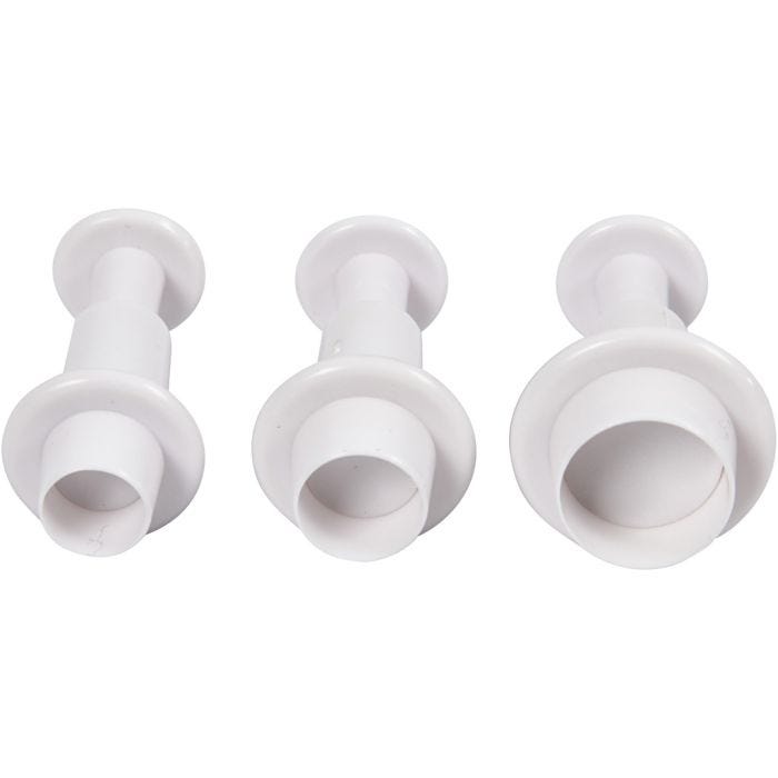 Embossing Cookie Cutters, circle, dia. 1,1+1,3+1,7 cm, white, 3 pc/ 1 pack
