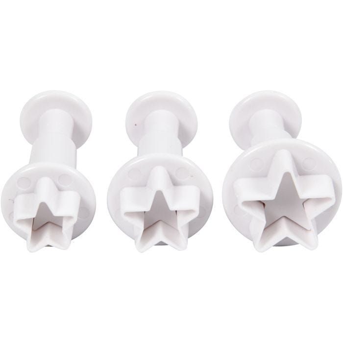 Embossing Cookie Cutters, star, dia. 2,1+2,3+2,6 cm, white, 3 pc/ 1 pack