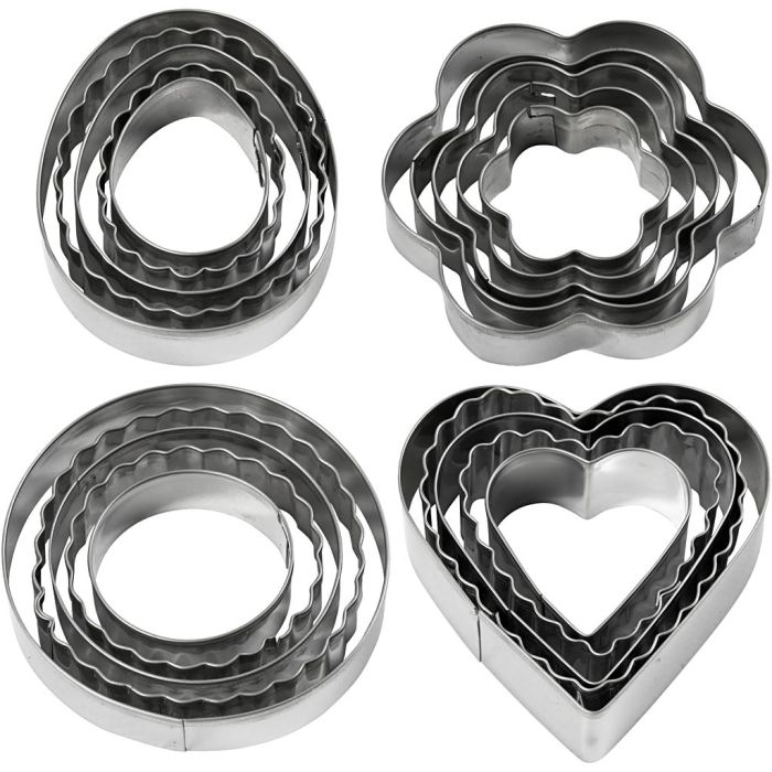 Cookie Cutters, Flower, circle, heart and egg, size 8 cm, 20 pc/ 1 pack