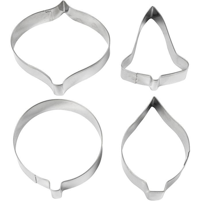 Cookie cutters, bell, bauble, raindrop, prism, H: 8 cm, 4 pc/ 1 pack