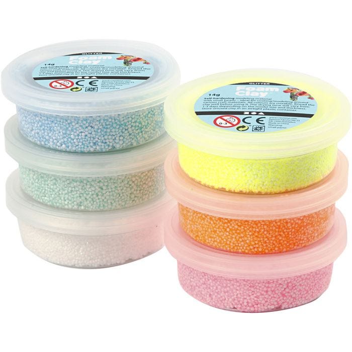 Foam Clay®, glitter, pastel colours, 6x14g/ 1 pack