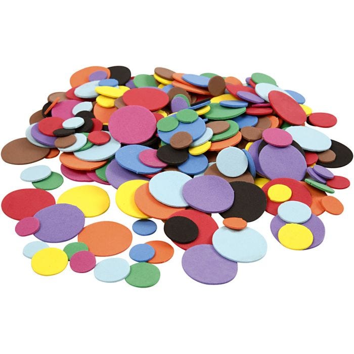 EVA Foam Circles, dia. 12+20+32 mm, assorted colours, 2120 asstd./ 1 pack