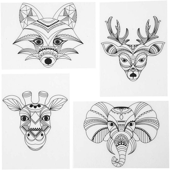 Shrink plastic sheets with motifs, Wild animals, sheet 10,5x14,5 cm, thickness 0,3 mm, matt transparent, 4sheet/ 1 pack