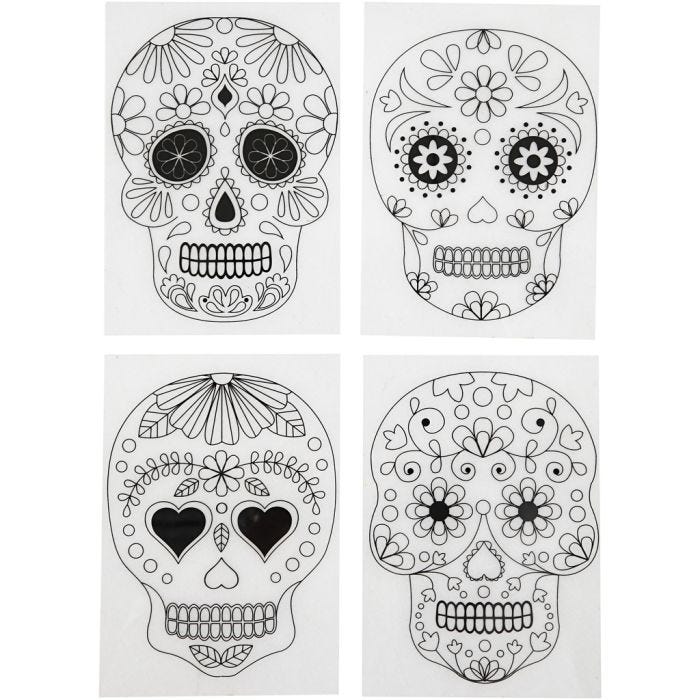 Shrink plastic sheets with motifs, Skulls, 10,5x14,5 cm, 0,3 mm, matt transparent, 4sheet/ 1 pack