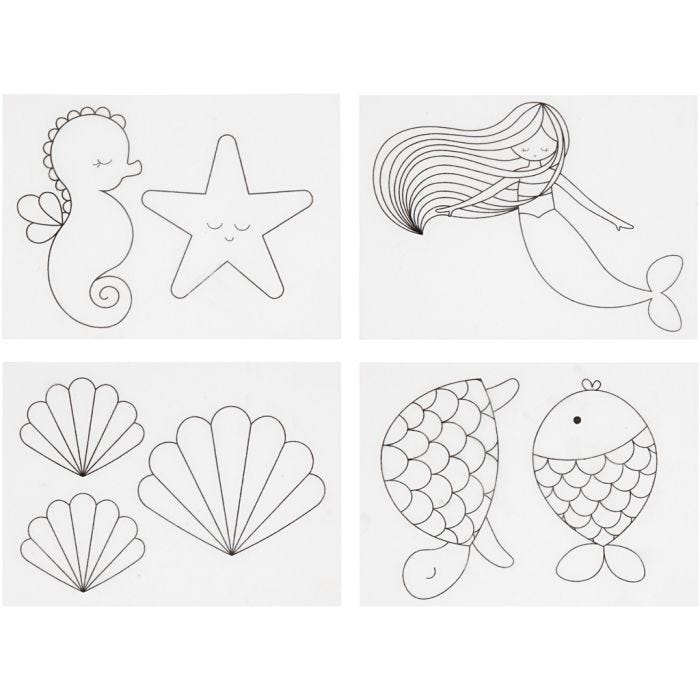 Shrink plastic sheets with motifs, mermaid, sheet 10,5x14,5 cm, thickness 0,3 mm, matt transparent, 4 sheet/ 1 pack