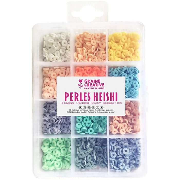 Heishi bead set, dia. 6 mm, hole size 1 mm, pastel colours, 1750 pc/ 1 pack