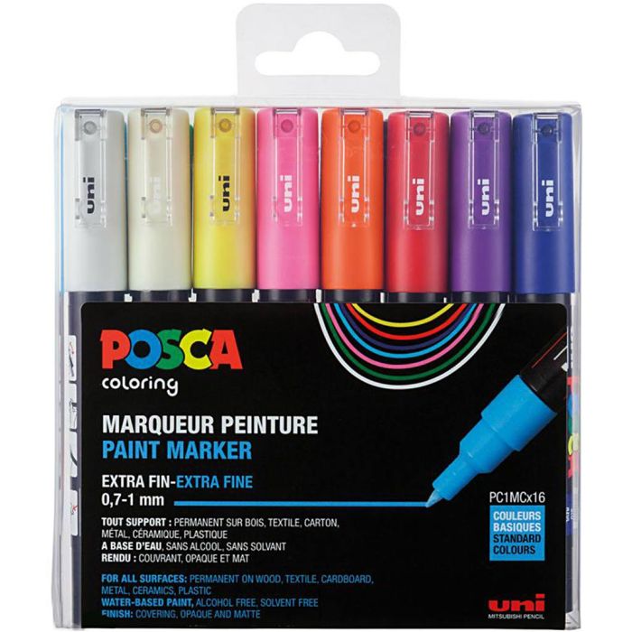 Set of Posca markers, PC-1MC, no. PC-1MC, standard colours, 16 pc/ 1 pack